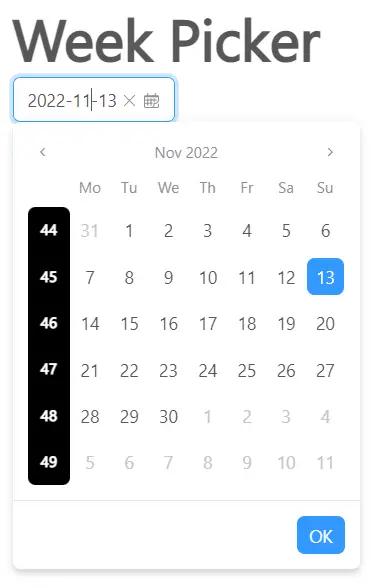 React Week Picker week numbers